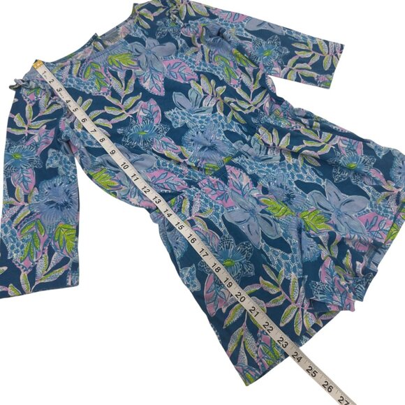 Lilly Pulitzer Girl Floral Romper Size L(8-10) Blue Green Pink 100% Cotton - Picture 6 of 9